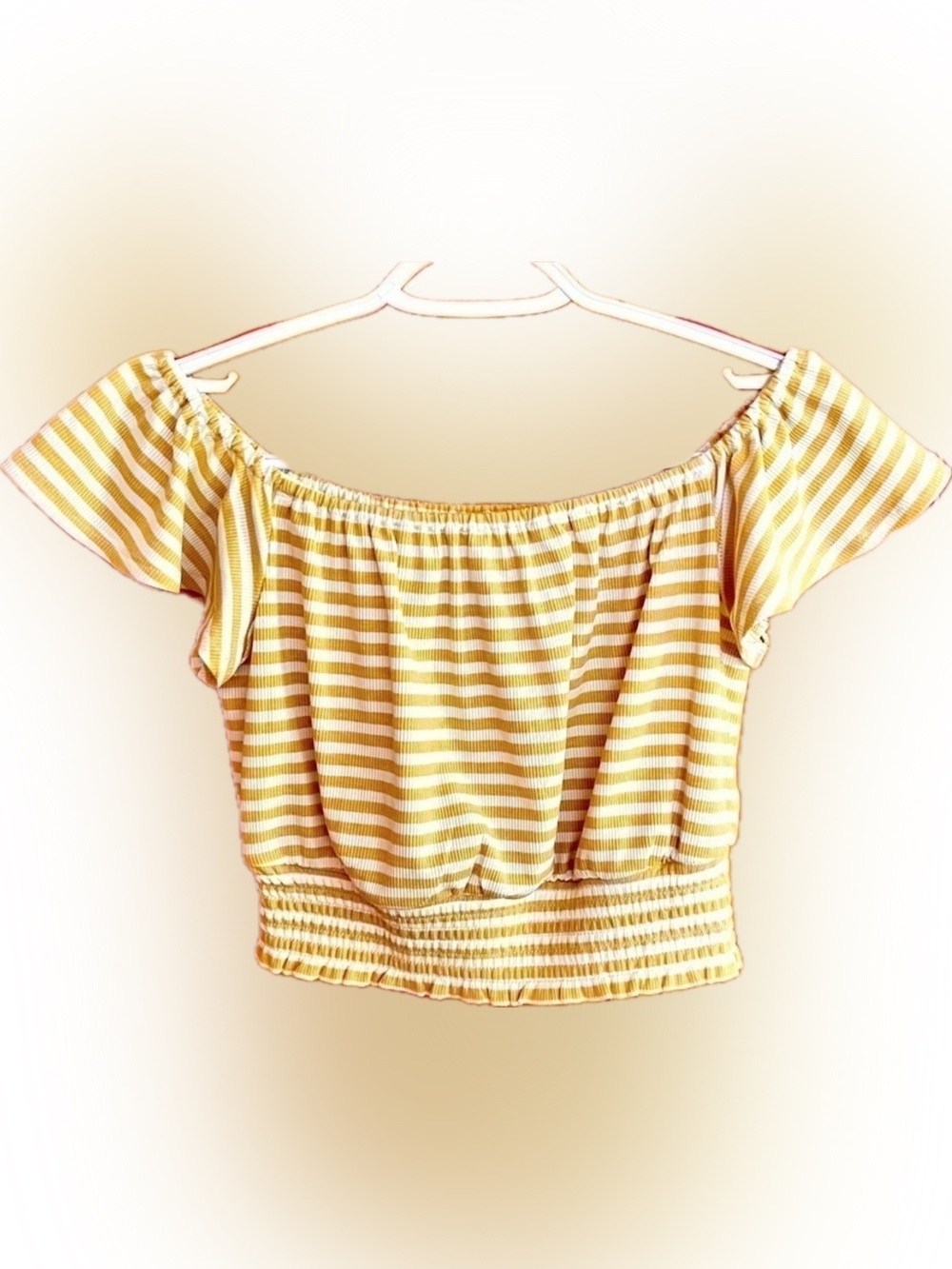 Anthropologie After Market Striped Off Shoulder Smocked Crop Top Blouse S NWOT